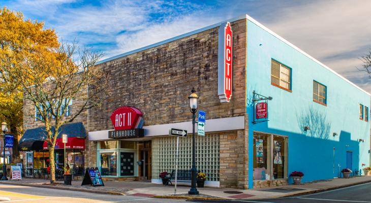 A fall scene of Act II Playhouse on the streets of downtown Ambler